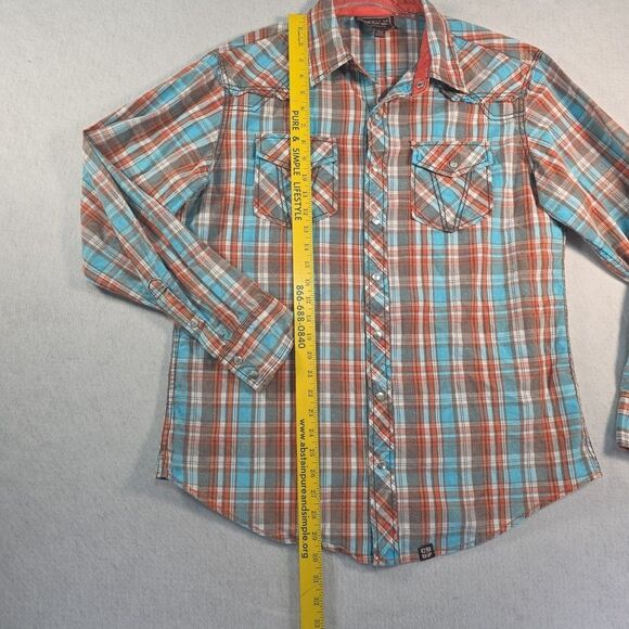 Cowboy Up Snap Front Long Sleeve Western Shirt Men's L Orange Plaid Rodeo Cowboy - Picture 7 of 10